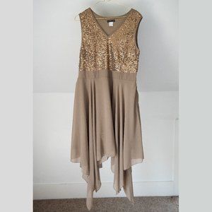 NWOT Venus High Low Cocktail Dress Color Tan Size 14